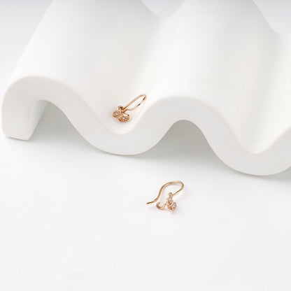 Children's Rose Gold 14K (585) Cubic Zirconia Leaf Drop Earrings — angled view — Kabluchka