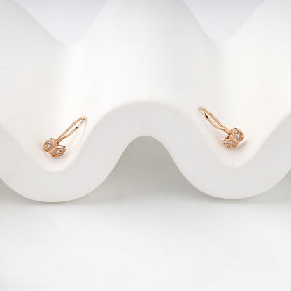 Children's Rose Gold 14K (585) Cubic Zirconia Leaf Drop Earrings — front view — Kabluchka
