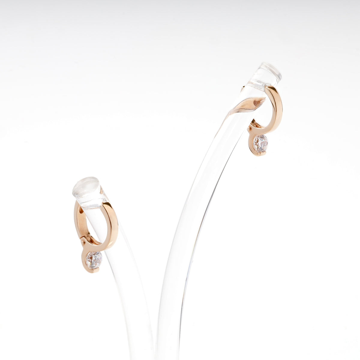 Rose Gold 14K (585) Royal Cubic Zirconia Huggie Earrings — front view — Kabluchka