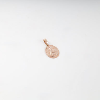 Polished rose gold Virgin Mary and Child pendant, front view