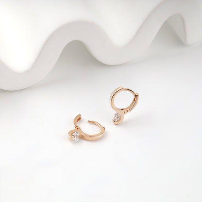 Rose Gold 14K (585) Royal Cubic Zirconia Huggie Earrings — detail view — Kabluchka