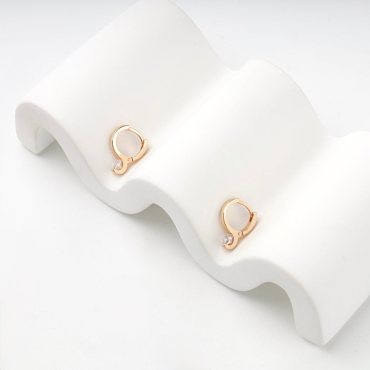 Rose Gold 14K (585) Royal Cubic Zirconia Huggie Earrings — side view — Kabluchka