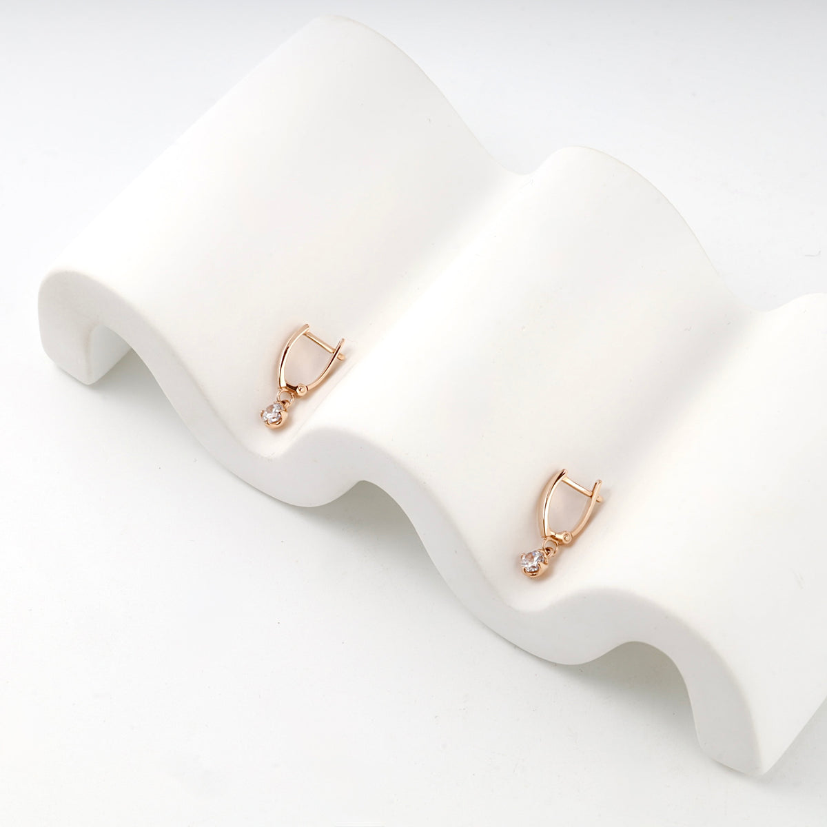 Children's Rose Gold 14K (585) Cubic Zirconia Dangle Earrings — detail view — Kabluchka