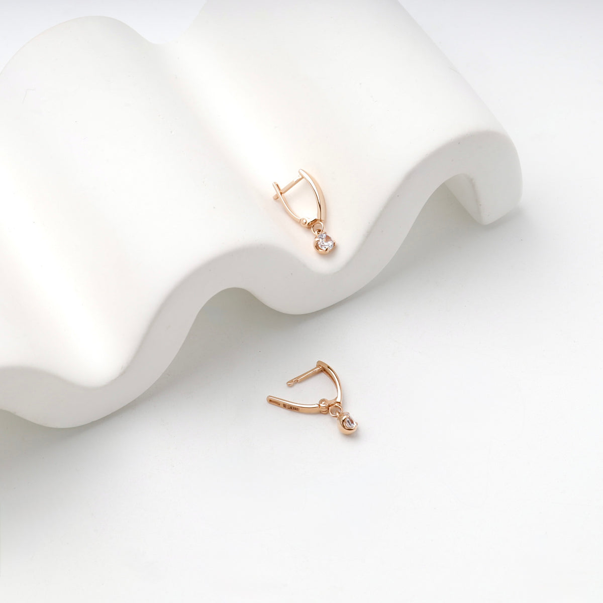 Children's Rose Gold 14K (585) Cubic Zirconia Dangle Earrings — angled view — Kabluchka