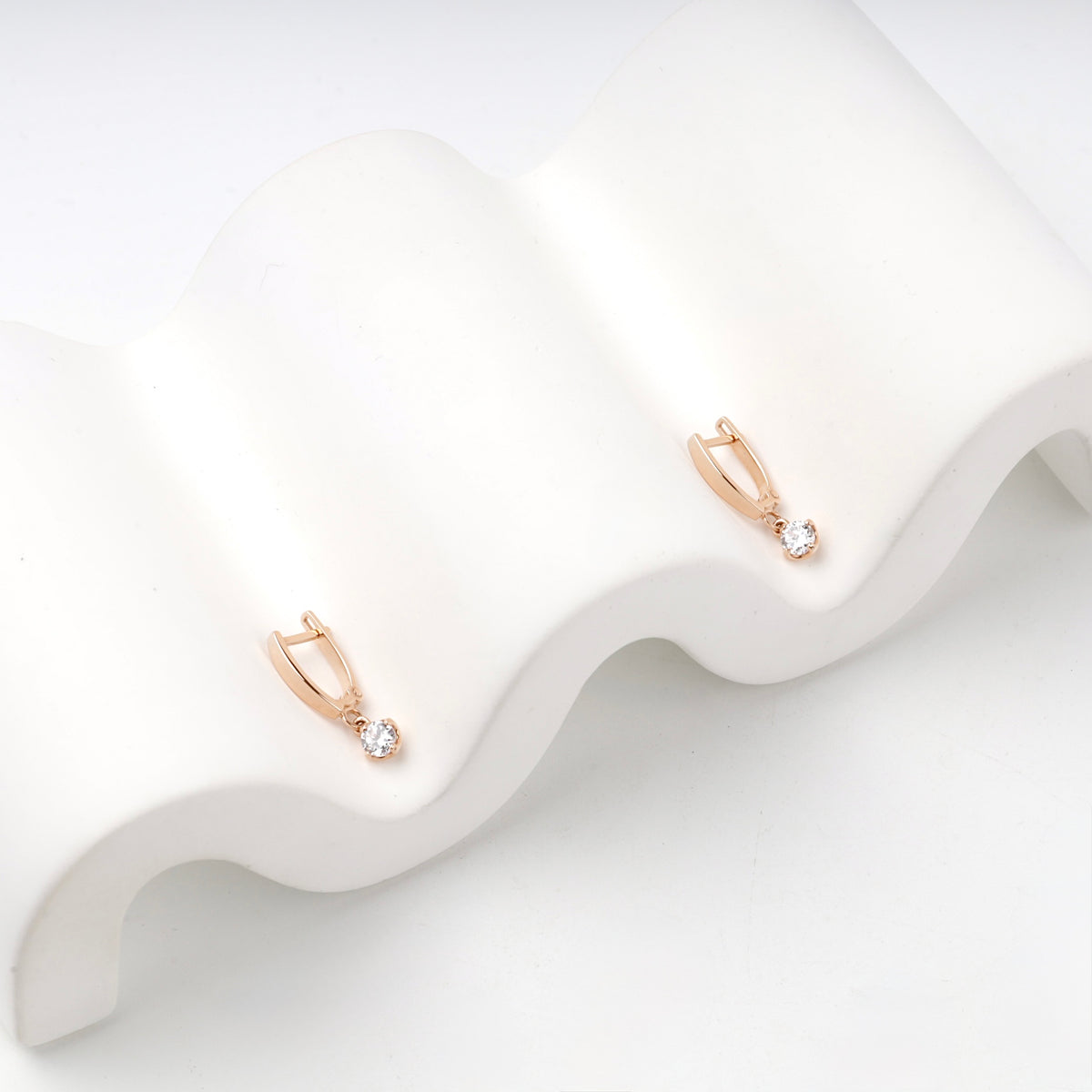 Children's Rose Gold 14K (585) Cubic Zirconia Dangle Earrings — side view — Kabluchka