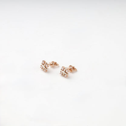 Rose Gold 14K (585) Geometric Cubic Zirconia Stud Earrings — closure detail — Kabluchka