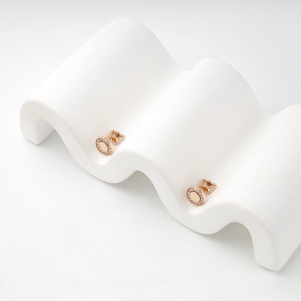 Rose Gold 14K (585) Cubic Zirconia Halo Stud Earrings — side view — Kabluchka