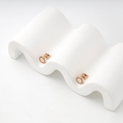 Rose Gold 14K (585) Cubic Zirconia Halo Stud Earrings — side view — Kabluchka