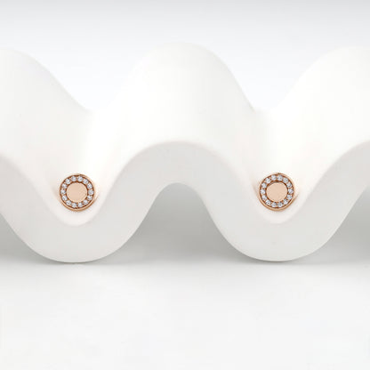 Rose Gold 14K (585) Cubic Zirconia Halo Stud Earrings — detail view — Kabluchka