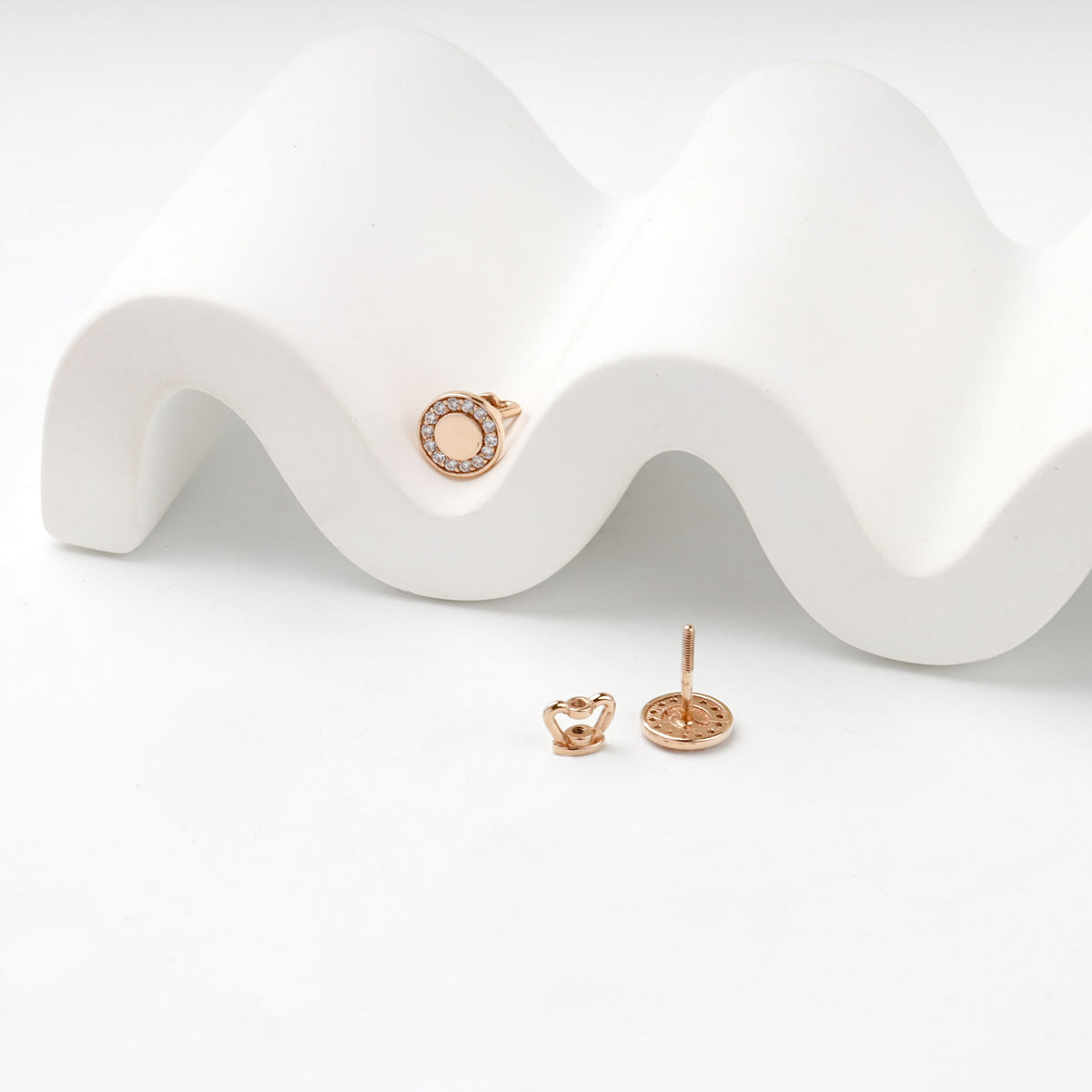 Rose Gold 14K (585) Cubic Zirconia Halo Stud Earrings — alternate view — Kabluchka