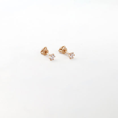 Rose Gold 14K (585) Round Cubic Zirconia Stud Earrings — angled view — Kabluchka