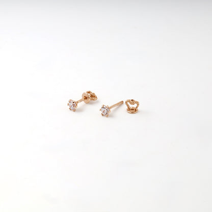 Rose Gold 14K (585) Round Cubic Zirconia Stud Earrings — closure detail — Kabluchka