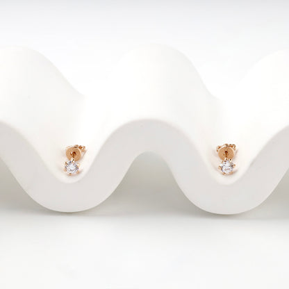 Rose Gold 14K (585) Round Cubic Zirconia Stud Earrings — front view — Kabluchka