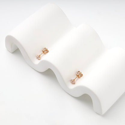 Rose Gold 14K (585) Round Cubic Zirconia Stud Earrings — side view — Kabluchka