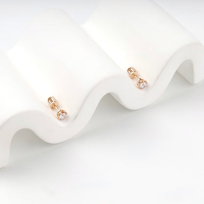 Rose Gold 14K (585) Basket-Set Cubic Zirconia Stud Earrings — detail view — Kabluchka