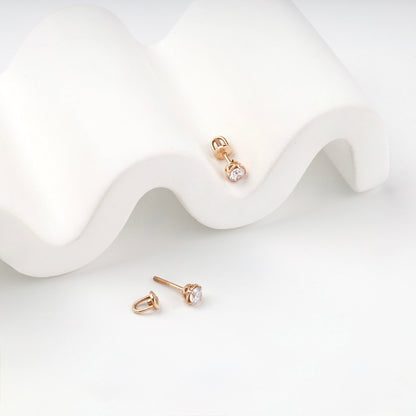 Rose Gold 14K (585) Basket-Set Cubic Zirconia Stud Earrings — closure detail — Kabluchka
