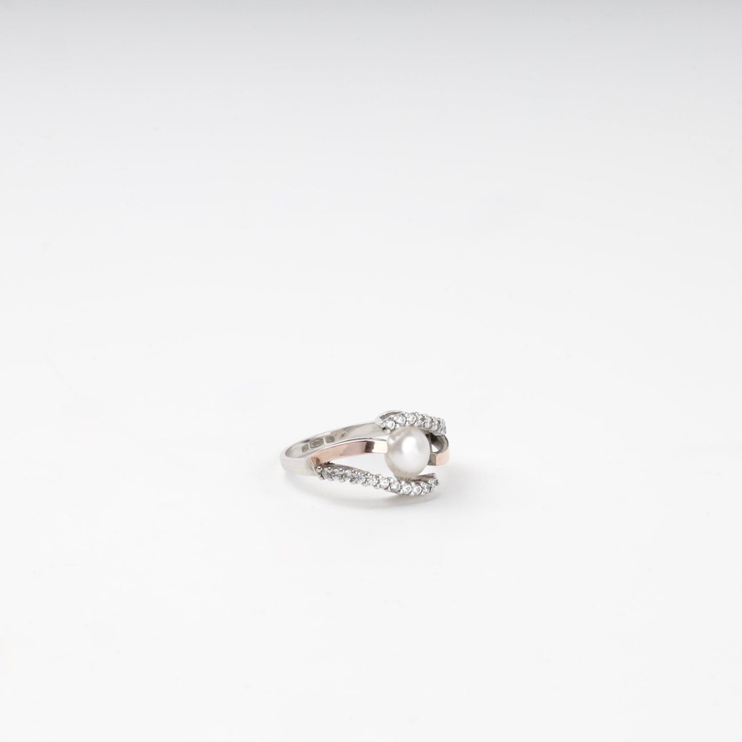 Rhodium-plated Silver 925 and Gold 375 pearl open ring — Kabluchka