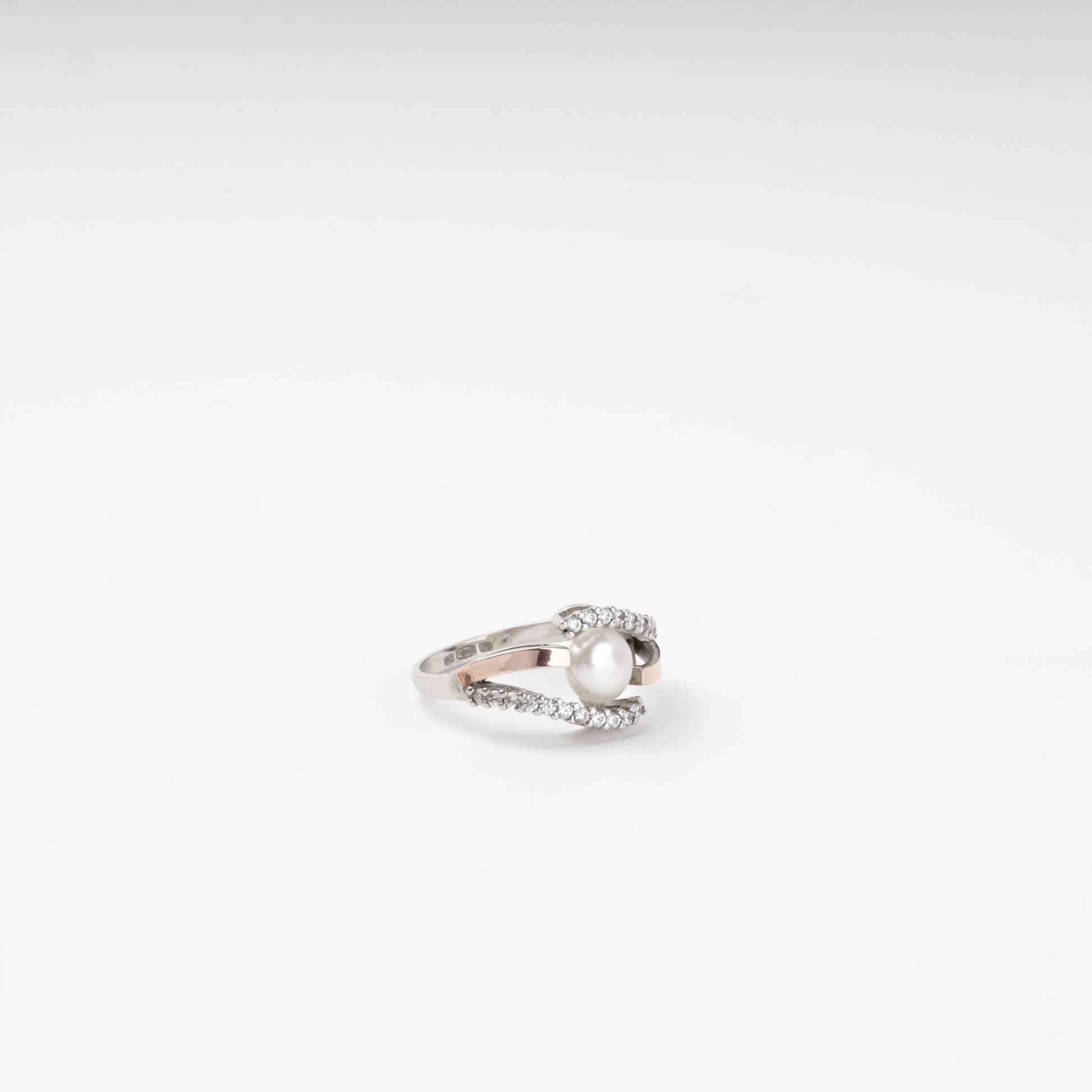 Rhodium-plated Silver 925 and Gold 375 pearl open ring — Kabluchka