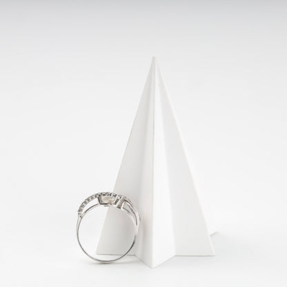 Pearl and cubic zirconia open ring — front view — Kabluchka