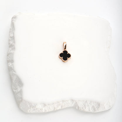 Rose Gold 14K (585) black onyx clover pendant — Kabluchka