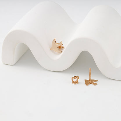 Polished bird stud earrings — threaded posts and screw backs — Kabluchka