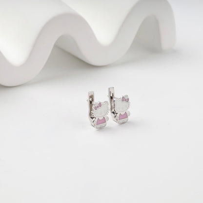 Silver 925 pink and white enamel figure drop earrings — Kabluchka