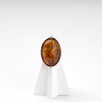 Oval amber statement ring in Silver 925 with Gold 375 accent — Kabluchka