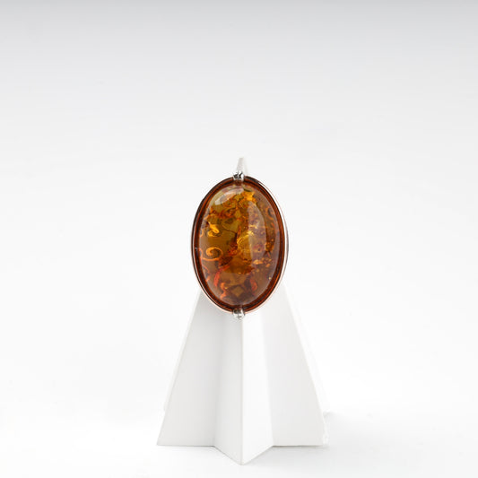 Oval amber statement ring in Silver 925 with Gold 375 accent — Kabluchka