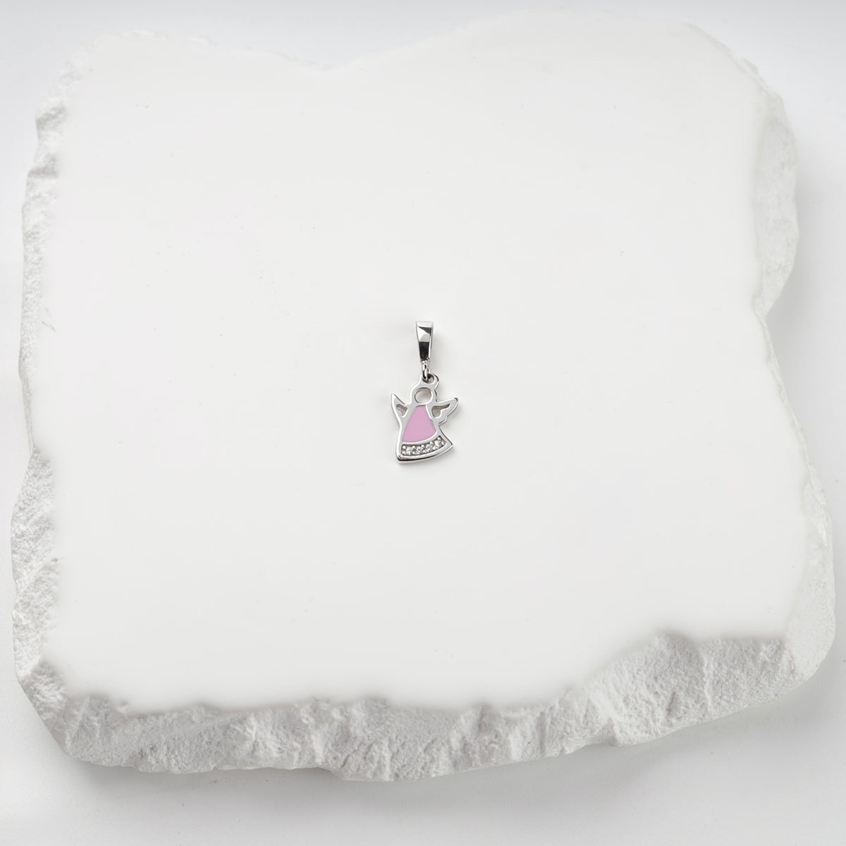 Silver 925 pink enamel angel pendant — view 2 — Kabluchka