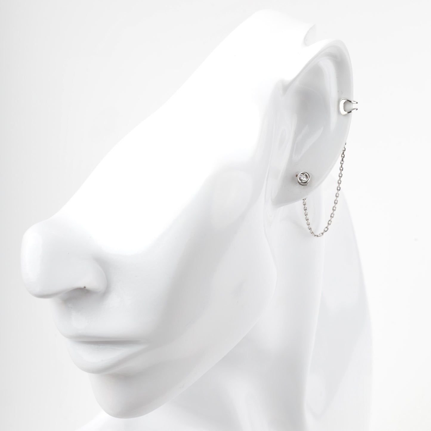 Silver 925 chain ear cuff earring with cubic zirconia stud — Kabluchka
