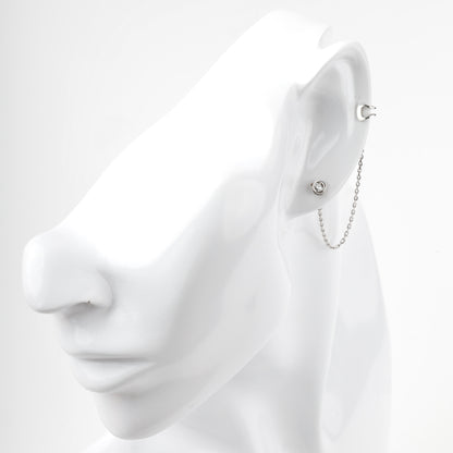 Silver 925 chain ear cuff earring with cubic zirconia stud — Kabluchka