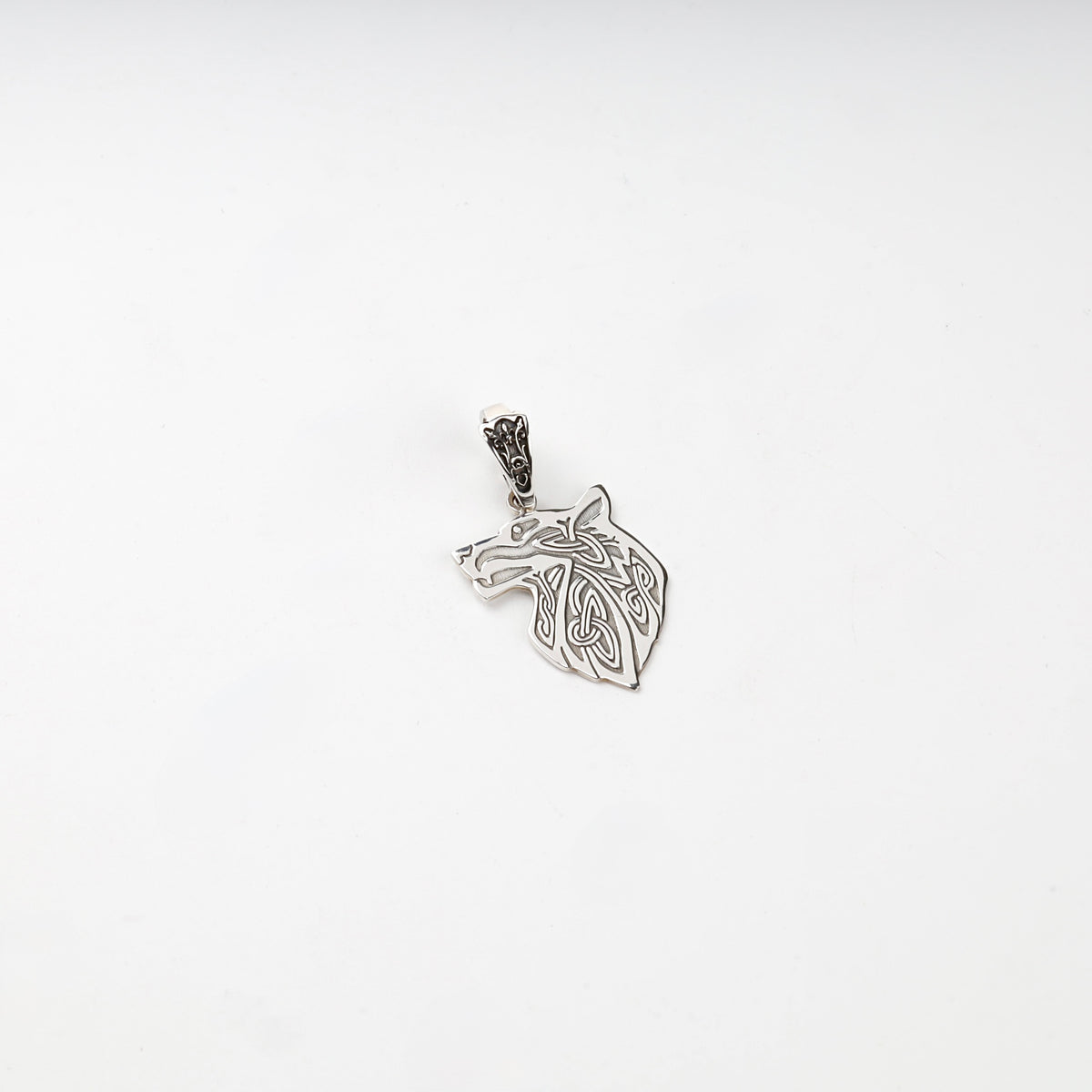 Silver 925 openwork wolf head pendant, front view