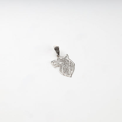 Silver 925 openwork wolf head pendant, front view
