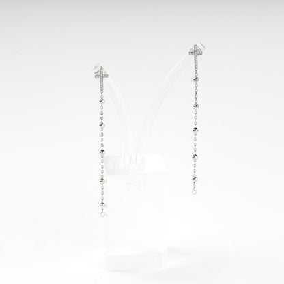 Silver 925 cross drop earrings with cubic zirconia and beaded chain — Kabluchka