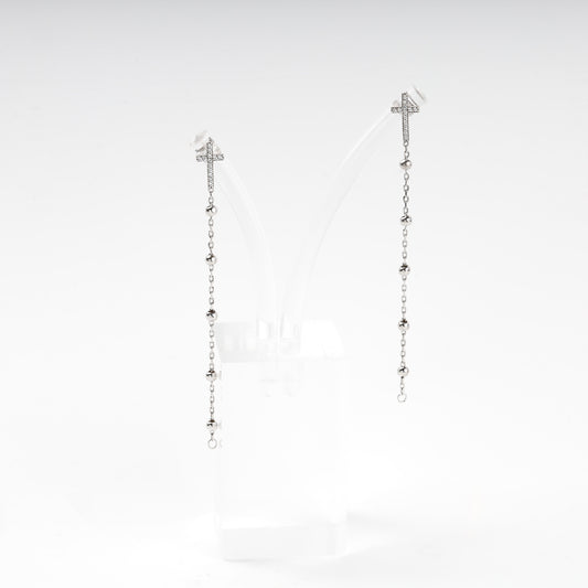 Silver 925 cross drop earrings with cubic zirconia and beaded chain — Kabluchka