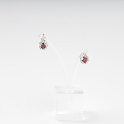 Pair of silver 925 red halo earrings on stand — Kabluchka