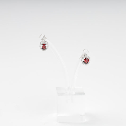 Pair of silver 925 red halo earrings on stand — Kabluchka