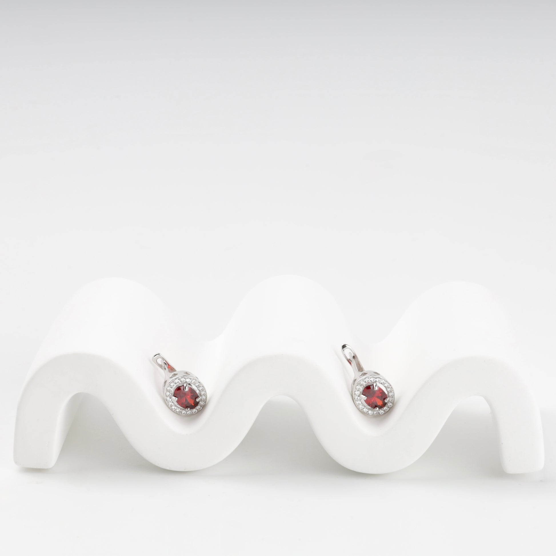 Silver 925 red cubic zirconia halo earrings — Kabluchka
