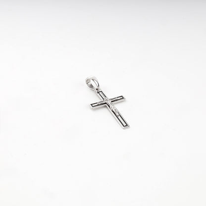 Silver 925 black enamel crucifix pendant, close-up view