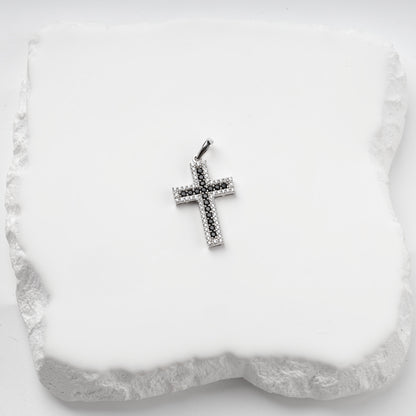 Rhodium-plated silver black and clear cubic zirconia cross pendant — view 6 — Kabluchka