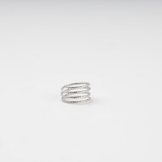 Silver 925 diamond-cut multi-wrap open ring — front view — Kabluchka