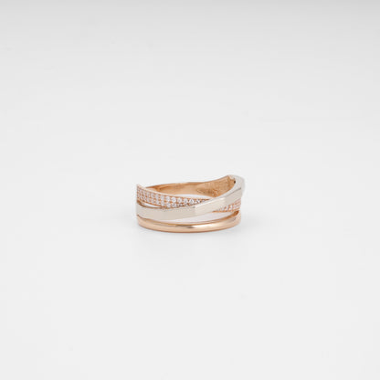 Two-tone gold cubic zirconia crossing ring — side view — Kabluchka