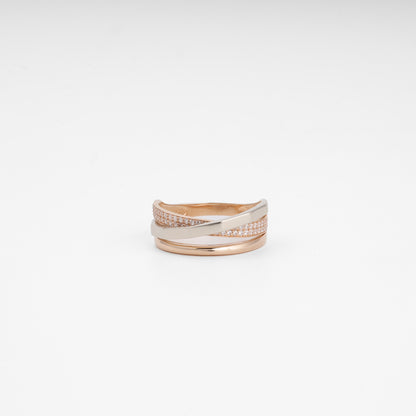 Two-tone gold cubic zirconia crossing ring — front view — Kabluchka
