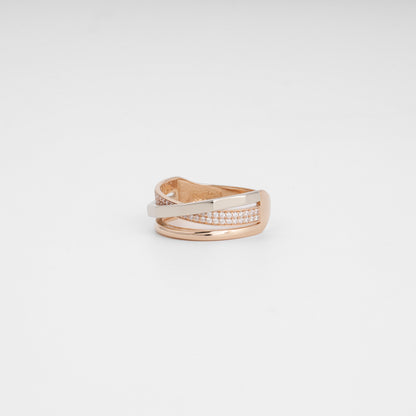 Two-tone gold cubic zirconia crossing ring — angled view — Kabluchka