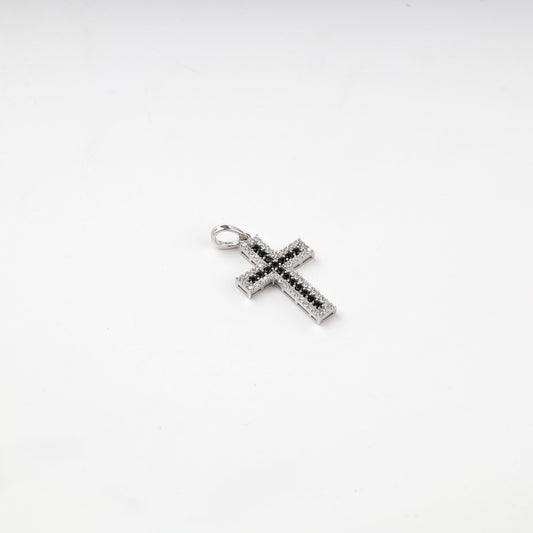 Rhodium-plated silver black and clear cubic zirconia cross pendant — view 1 — Kabluchka