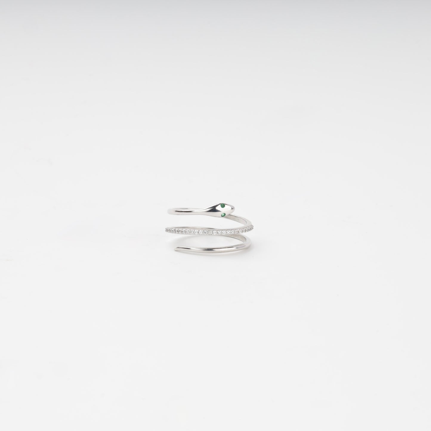 Silver 925 snake wrap ring with cubic zirconia and green stone eyes — Kabluchka