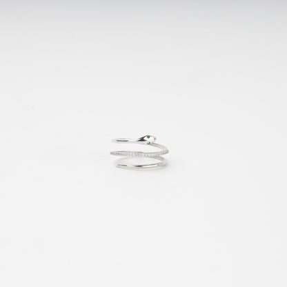 Silver 925 snake wrap ring with cubic zirconia and green stone eyes — Kabluchka