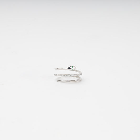 Silver 925 snake wrap ring with cubic zirconia and green stone eyes — Kabluchka