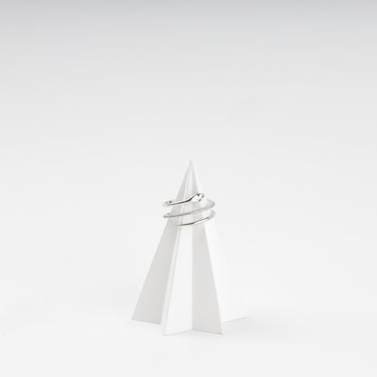 Silver 925 snake wrap ring on a stand, front view — Kabluchka