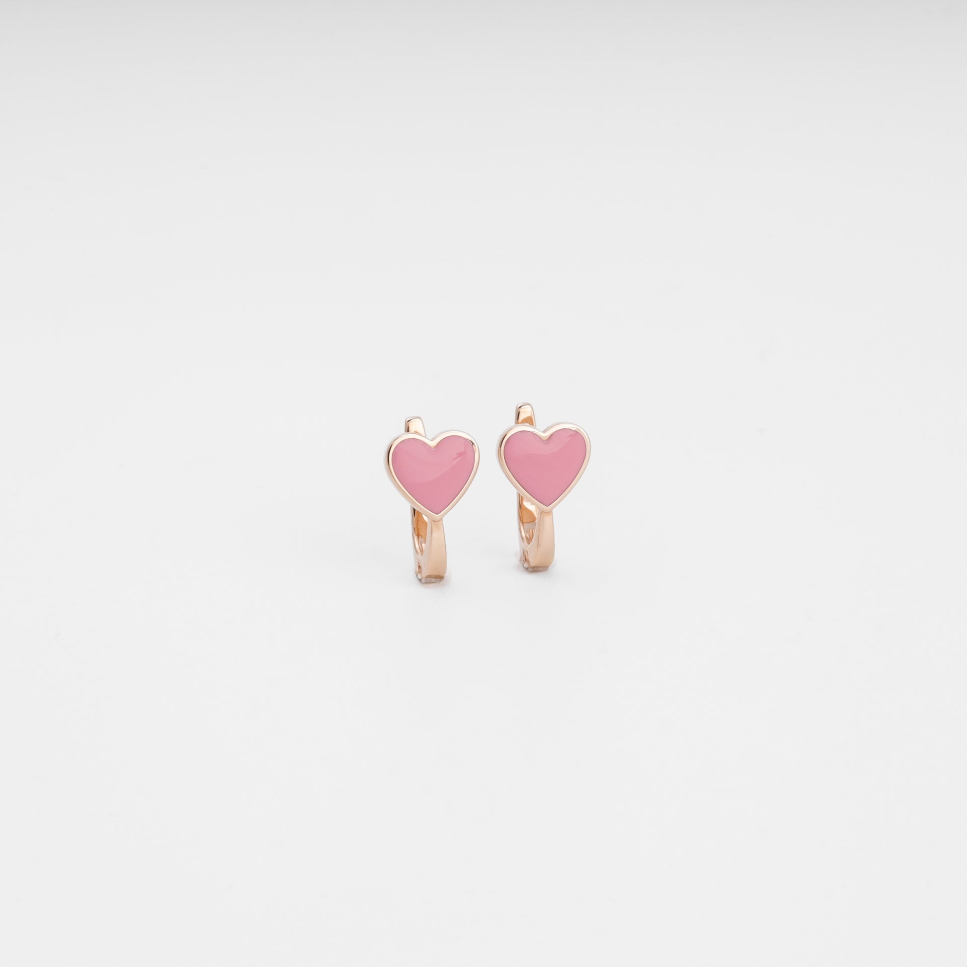 14K rose gold heart drop earrings for girls with pink enamel detail